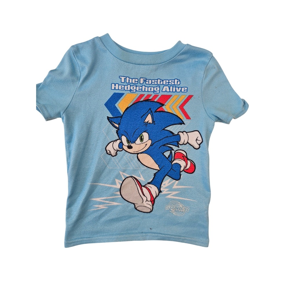 Sonic the Hedgehog 3 Movie Boys Light Blue PJ Top Snug Fit Size 6 Sega T-Shirt